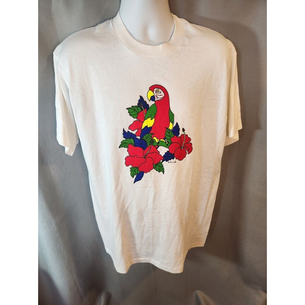 Vtg T-shirt 1990 Macaw PARROT Signed Linda FOTL Single Stitch XL